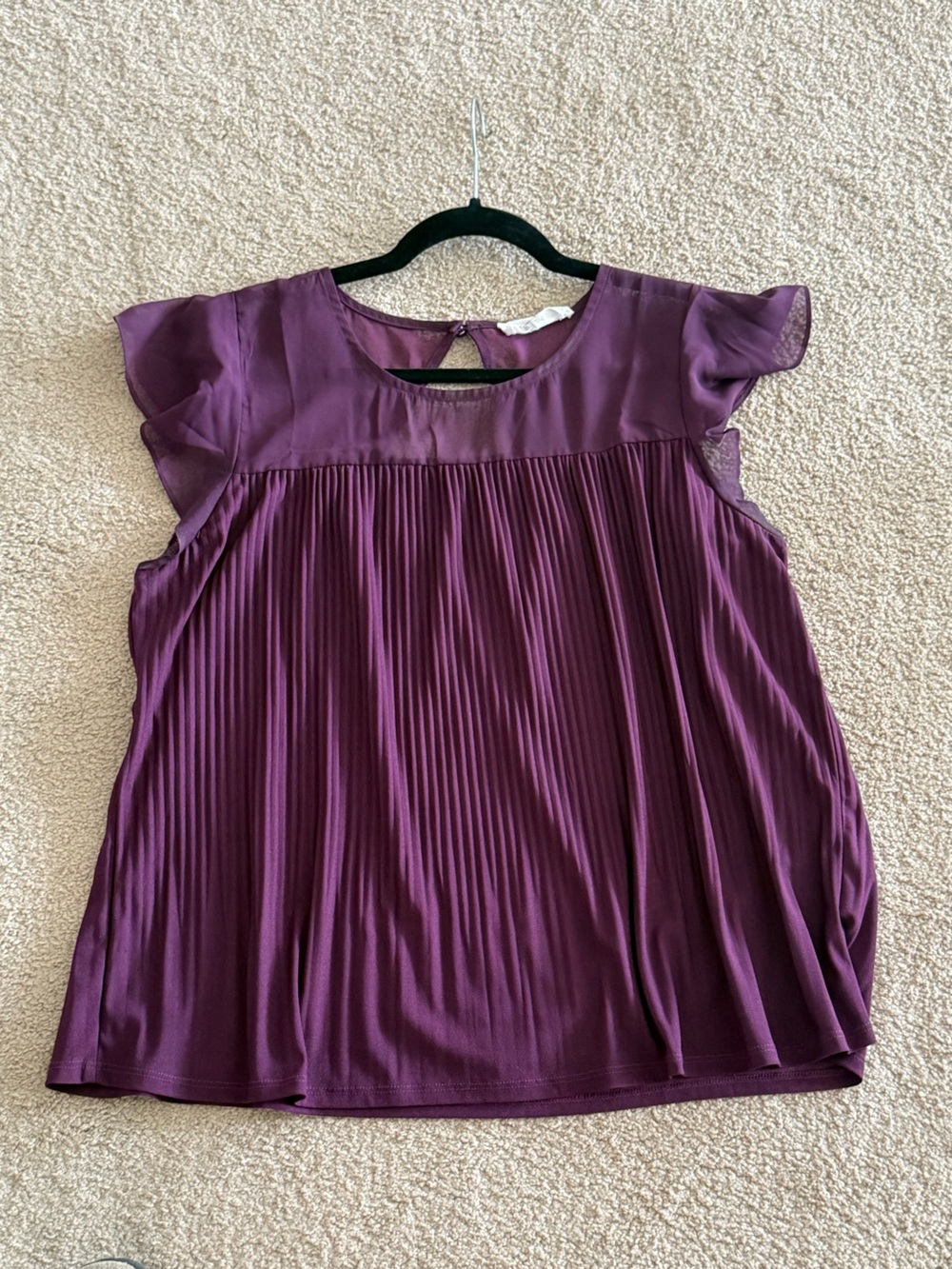 Purple Pleated Flutter Sleeve Blouse Women’s Size L